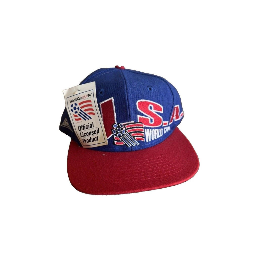 Vintage 1994 World Cup USA Hat Snapback NWT Apex One Blue Red 90s Soccer Cap NOS